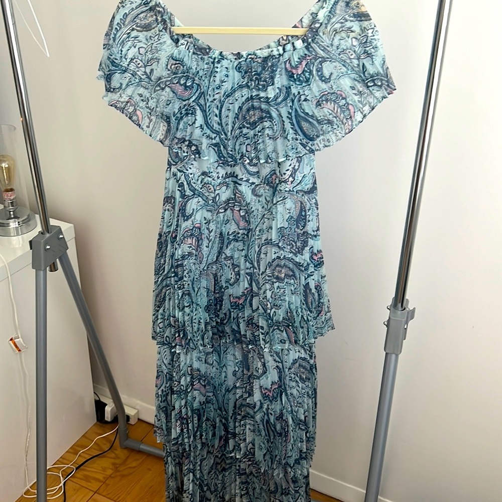 Aqua pattern blue maxi dress